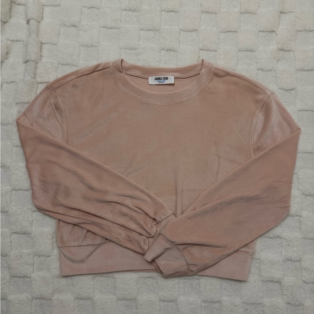 Double Zero Baby Pink Velour Top Oversized Loungewear Sweatshirt - Medium